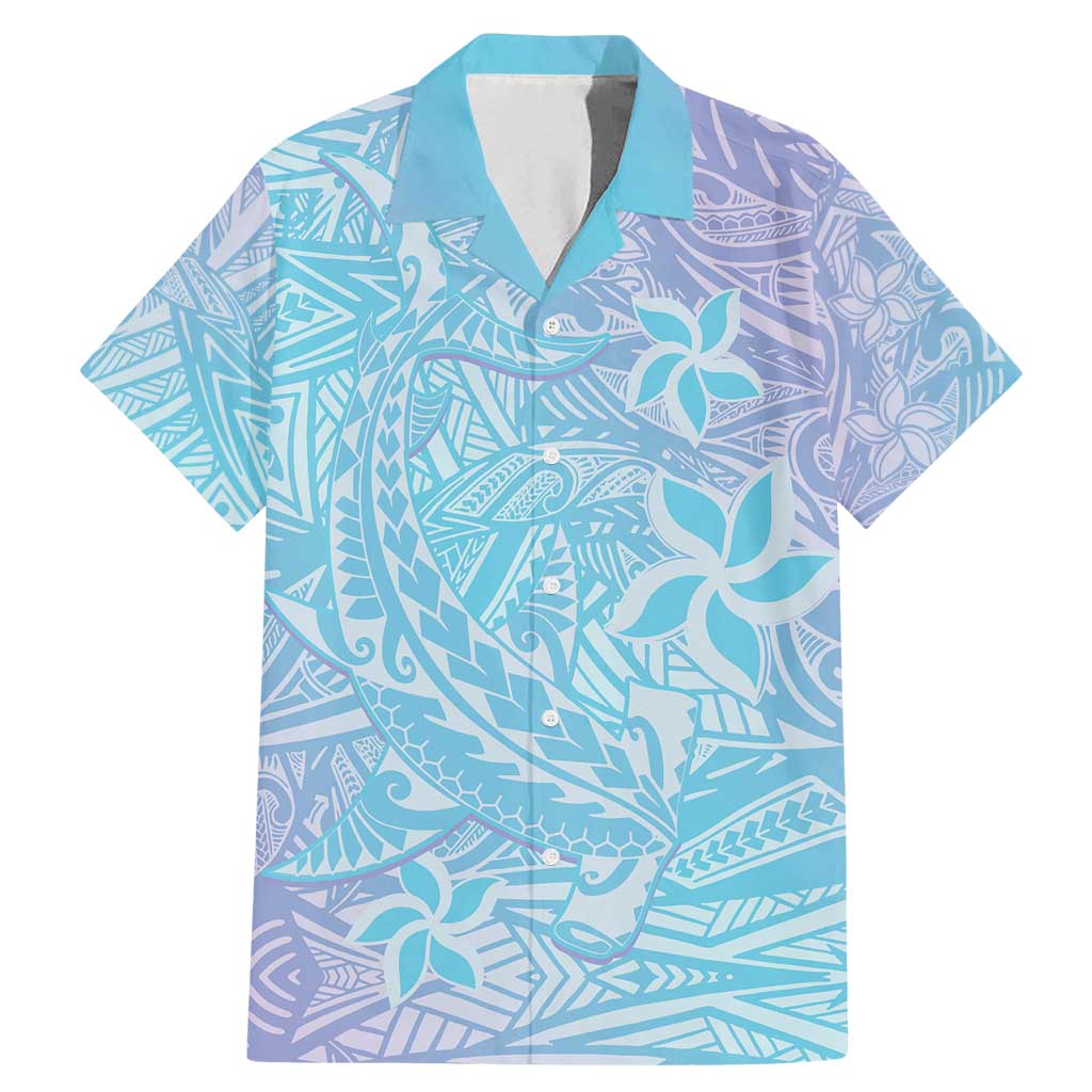 Baby Blue Gradient Polynesia Family Matching Mermaid Dress and Hawaiian Shirt Hawaiian Tribal Hammerhead Shark Tattoo LT14 Dad's Shirt - Short Sleeve Baby Blue - Polynesian Pride
