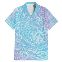 Baby Blue Gradient Polynesia Family Matching Mermaid Dress and Hawaiian Shirt Hawaiian Tribal Hammerhead Shark Tattoo LT14 Dad's Shirt - Short Sleeve Baby Blue - Polynesian Pride