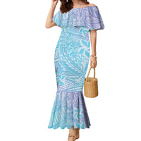 Baby Blue Gradient Polynesia Family Matching Mermaid Dress and Hawaiian Shirt Hawaiian Tribal Hammerhead Shark Tattoo LT14 Mom's Dress Baby Blue - Polynesian Pride