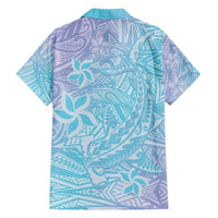 Baby Blue Gradient Polynesia Family Matching Off Shoulder Short Dress and Hawaiian Shirt Hawaiian Tribal Hammerhead Shark Tattoo