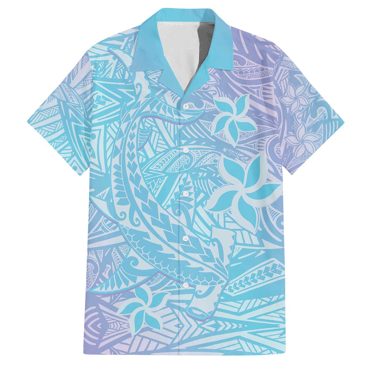 Baby Blue Gradient Polynesia Family Matching Puletasi and Hawaiian Shirt Hawaiian Tribal Hammerhead Shark Tattoo