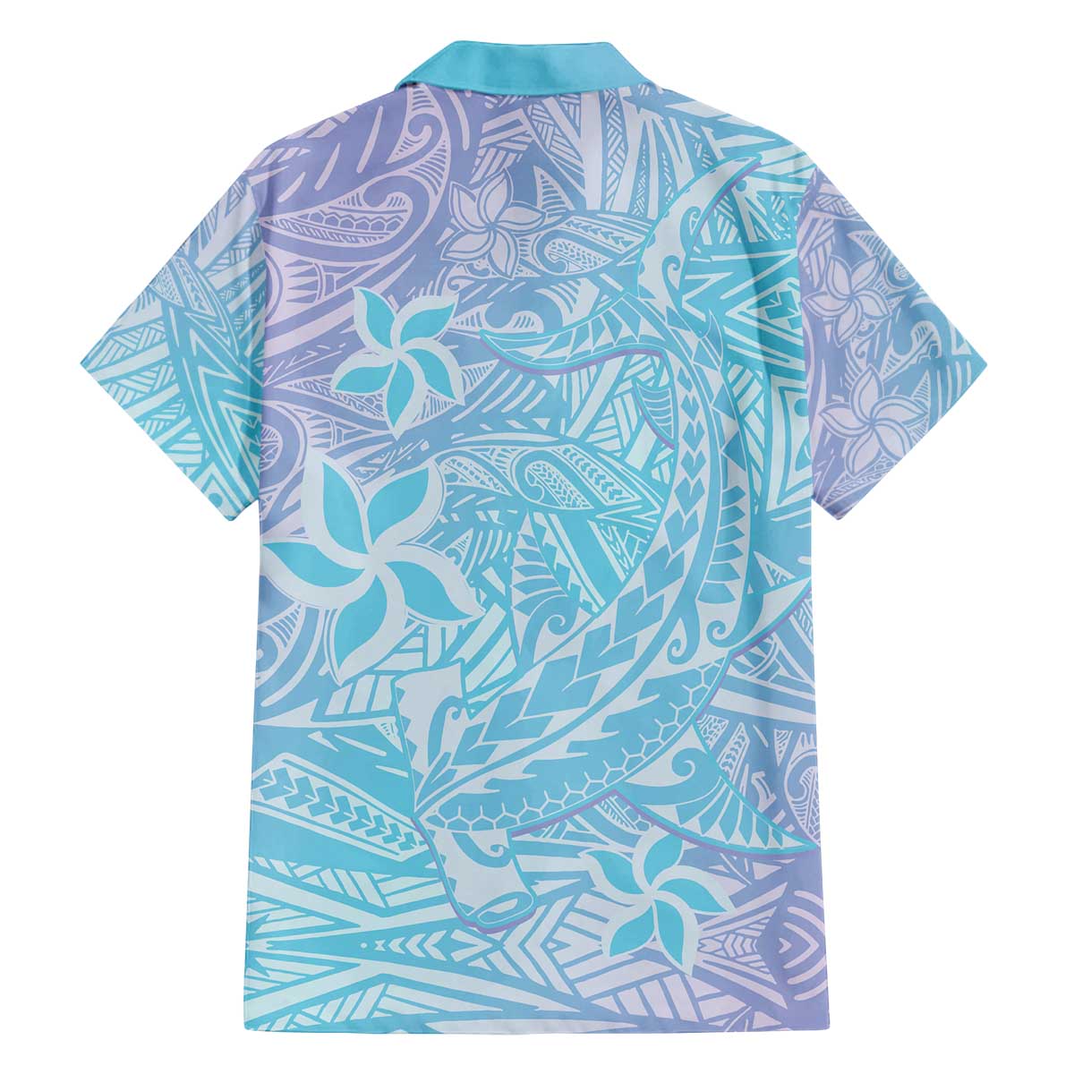 Baby Blue Gradient Polynesia Family Matching Puletasi and Hawaiian Shirt Hawaiian Tribal Hammerhead Shark Tattoo