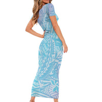 Baby Blue Gradient Polynesia Family Matching Short Sleeve Bodycon Dress and Hawaiian Shirt Hawaiian Tribal Hammerhead Shark Tattoo LT14 - Polynesian Pride