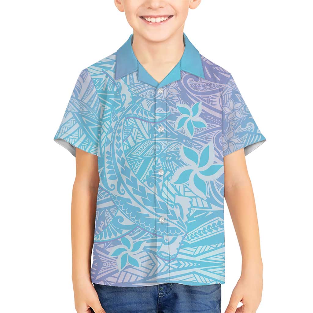 Baby Blue Gradient Polynesia Family Matching Short Sleeve Bodycon Dress and Hawaiian Shirt Hawaiian Tribal Hammerhead Shark Tattoo LT14 Son's Shirt Baby Blue - Polynesian Pride