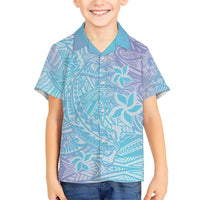 Baby Blue Gradient Polynesia Family Matching Short Sleeve Bodycon Dress and Hawaiian Shirt Hawaiian Tribal Hammerhead Shark Tattoo LT14 Son's Shirt Baby Blue - Polynesian Pride