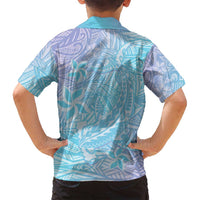 Baby Blue Gradient Polynesia Family Matching Summer Maxi Dress and Hawaiian Shirt Hawaiian Tribal Hammerhead Shark Tattoo LT14 - Polynesian Pride