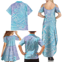 Baby Blue Gradient Polynesia Family Matching Summer Maxi Dress and Hawaiian Shirt Hawaiian Tribal Hammerhead Shark Tattoo LT14 - Polynesian Pride