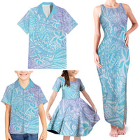 Baby Blue Gradient Polynesia Family Matching Tank Maxi Dress and Hawaiian Shirt Hawaiian Tribal Hammerhead Shark Tattoo