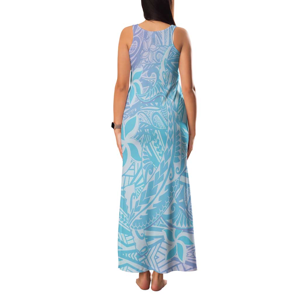 Baby Blue Gradient Polynesia Family Matching Tank Maxi Dress and Hawaiian Shirt Hawaiian Tribal Hammerhead Shark Tattoo