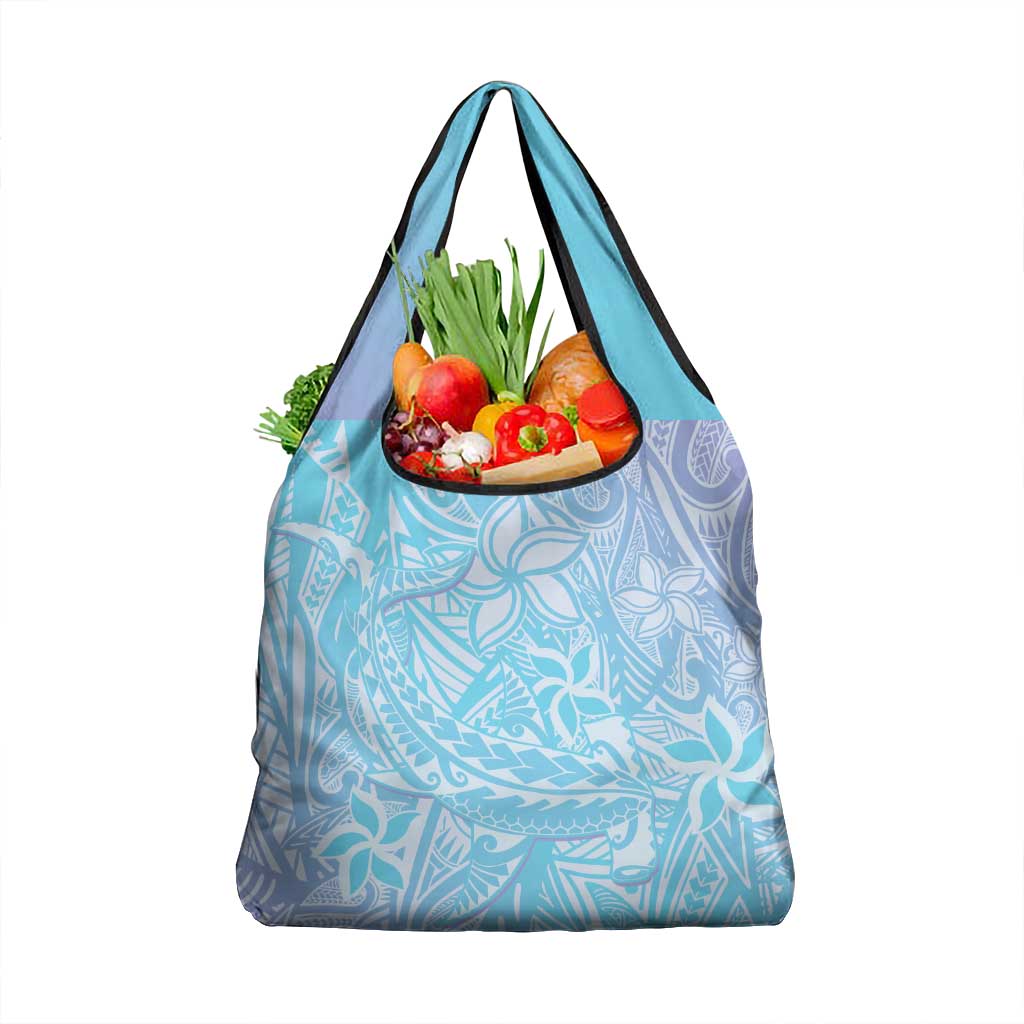 Baby Blue Gradient Polynesia Grocery Bag Hawaiian Tribal Hammerhead Shark Tattoo