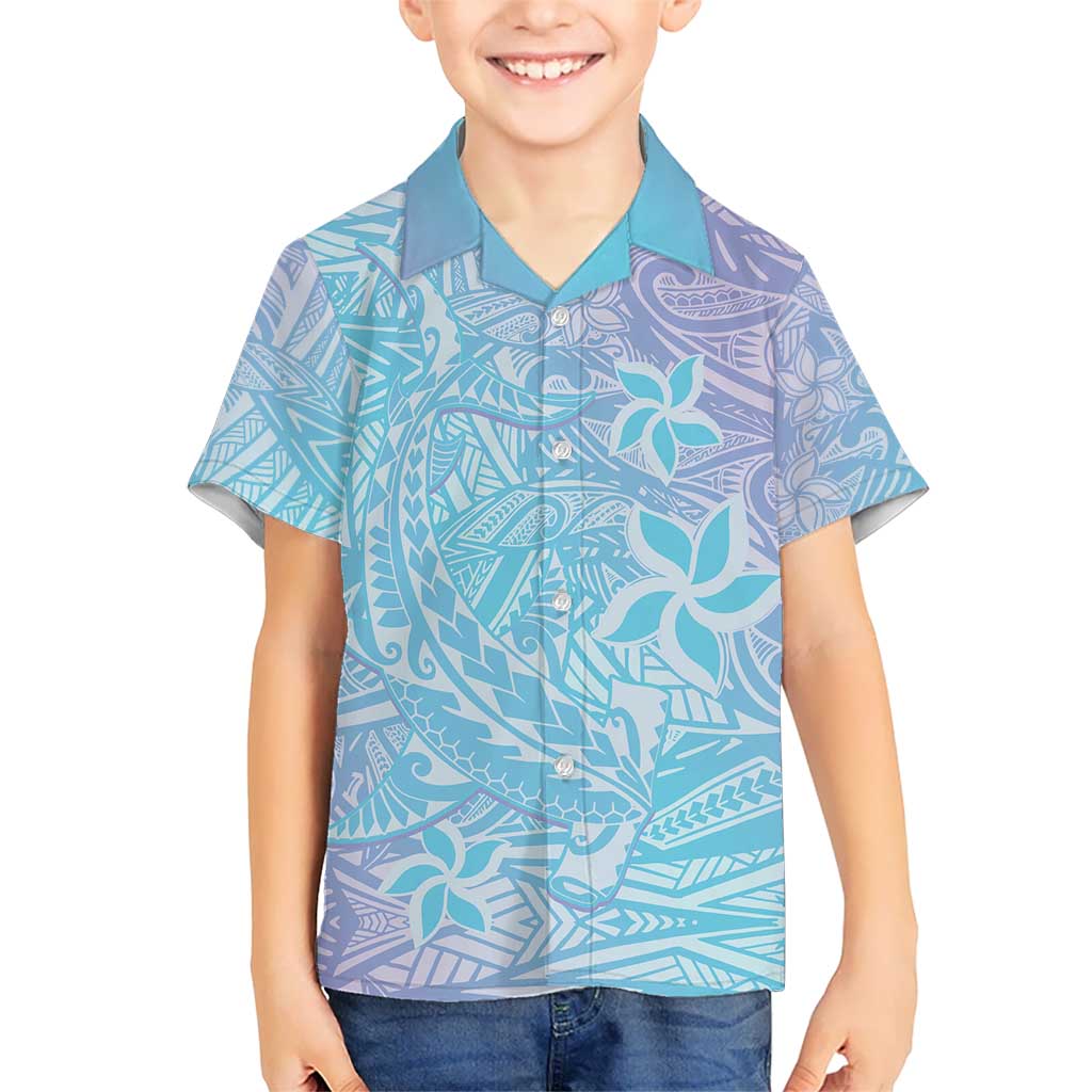 Baby Blue Gradient Polynesia Kid Hawaiian Shirt Hawaiian Tribal Hammerhead Shark Tattoo