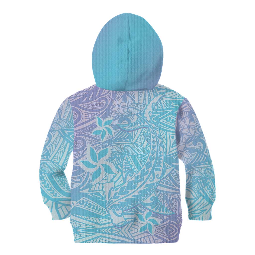 Baby Blue Gradient Polynesia Kid Hoodie Hawaiian Tribal Hammerhead Shark Tattoo