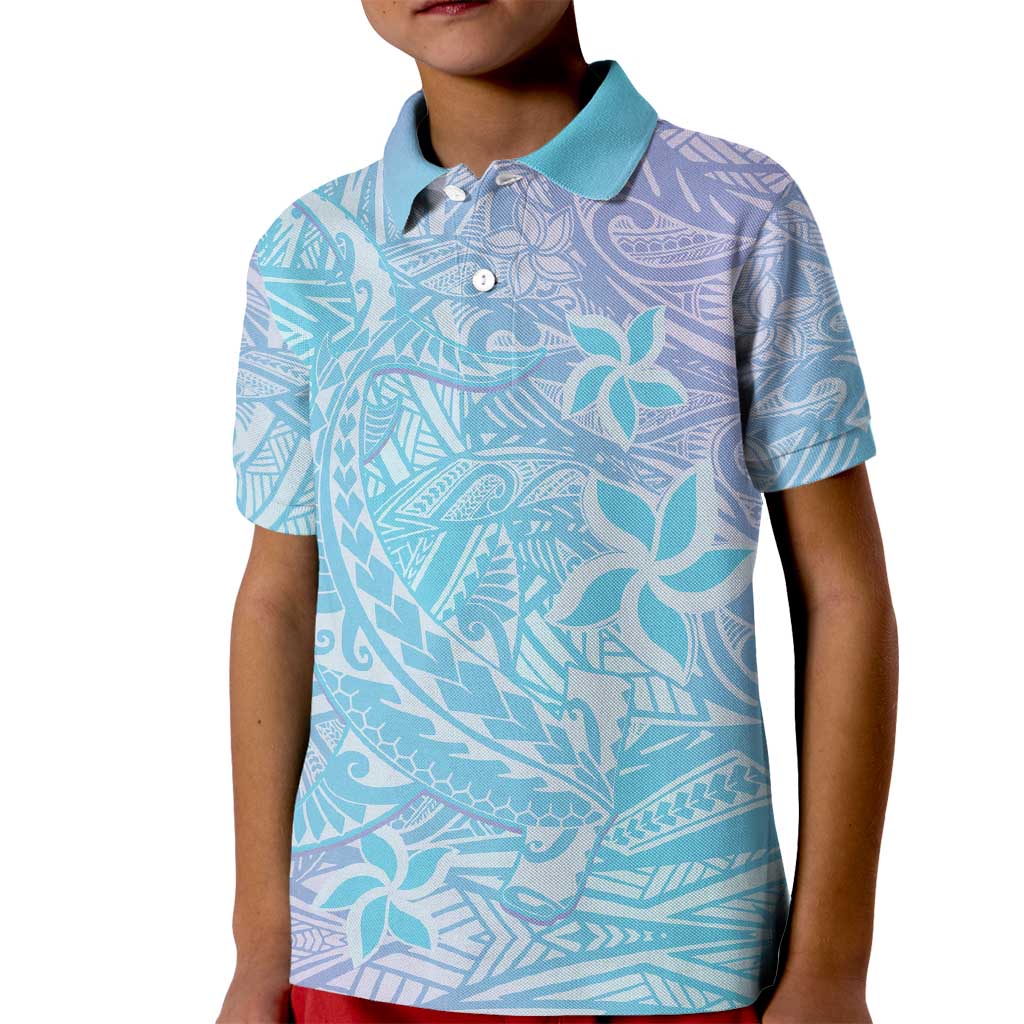 Baby Blue Gradient Polynesia Kid Polo Shirt Hawaiian Tribal Hammerhead Shark Tattoo