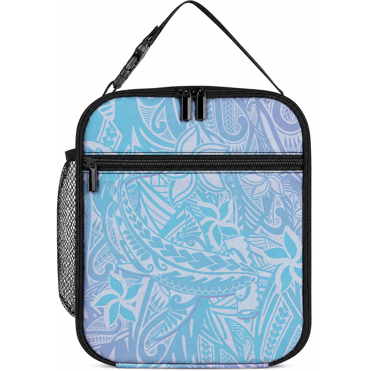Baby Blue Gradient Polynesia Lunch Bag Hawaiian Tribal Hammerhead Shark Tattoo