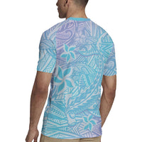 Baby Blue Gradient Polynesia Rugby Jersey Hawaiian Tribal Hammerhead Shark Tattoo