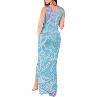 Baby Blue Gradient Polynesia Tank Maxi Dress Hawaiian Tribal Hammerhead Shark Tattoo