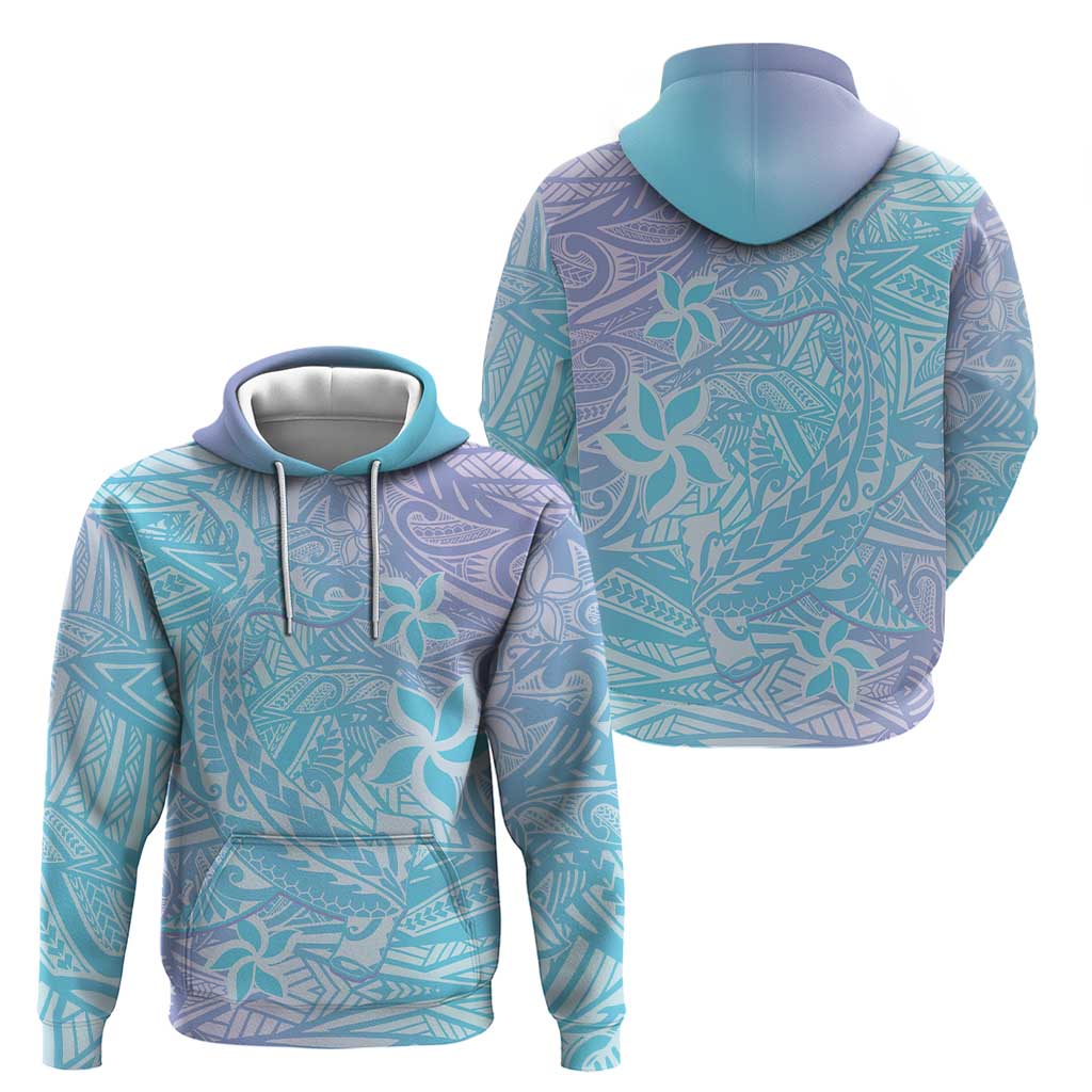Baby Blue Gradient Polynesia Zip Hoodie Hawaiian Tribal Hammerhead Shark Tattoo