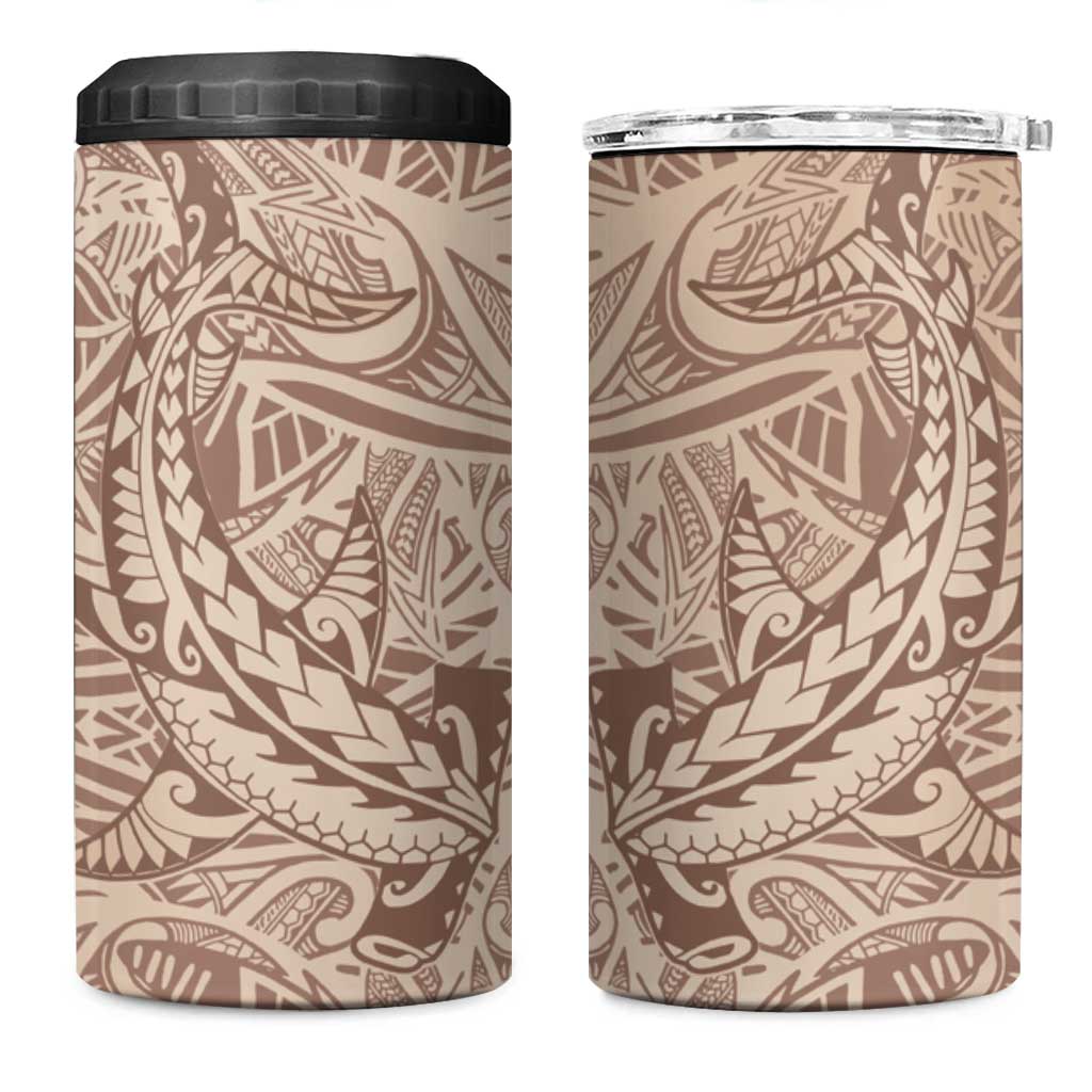 Pink Gradient Polynesia 4 in 1 Can Cooler Tumbler Hawaiian Tribal Hammerhead Shark Tattoo