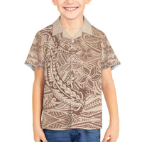 Pastel Brown Polynesia Family Matching Long Sleeve Bodycon Dress and Hawaiian Shirt Hawaiian Tribal Hammerhead Shark Tattoo LT14 Son's Shirt Pastel Brown - Polynesian Pride