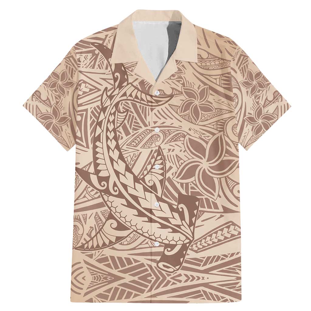 Pastel Brown Polynesia Family Matching Mermaid Dress and Hawaiian Shirt Hawaiian Tribal Hammerhead Shark Tattoo LT14 Dad's Shirt - Short Sleeve Pastel Brown - Polynesian Pride