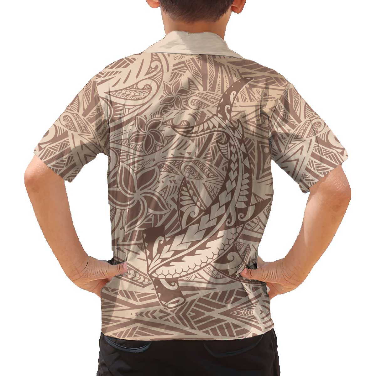 Pastel Brown Polynesia Family Matching Puletasi and Hawaiian Shirt Hawaiian Tribal Hammerhead Shark Tattoo LT14 - Polynesian Pride