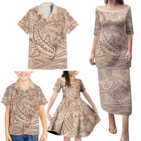 Pastel Brown Polynesia Family Matching Puletasi and Hawaiian Shirt Hawaiian Tribal Hammerhead Shark Tattoo LT14 - Polynesian Pride
