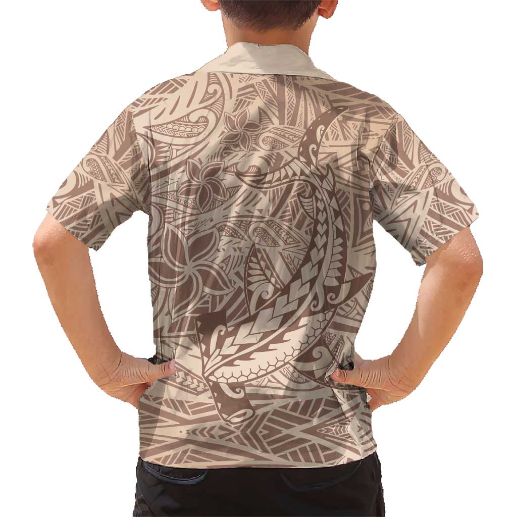 Pastel Brown Polynesia Family Matching Short Sleeve Bodycon Dress and Hawaiian Shirt Hawaiian Tribal Hammerhead Shark Tattoo LT14 - Polynesian Pride