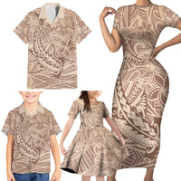 Pastel Brown Polynesia Family Matching Short Sleeve Bodycon Dress and Hawaiian Shirt Hawaiian Tribal Hammerhead Shark Tattoo LT14 - Polynesian Pride