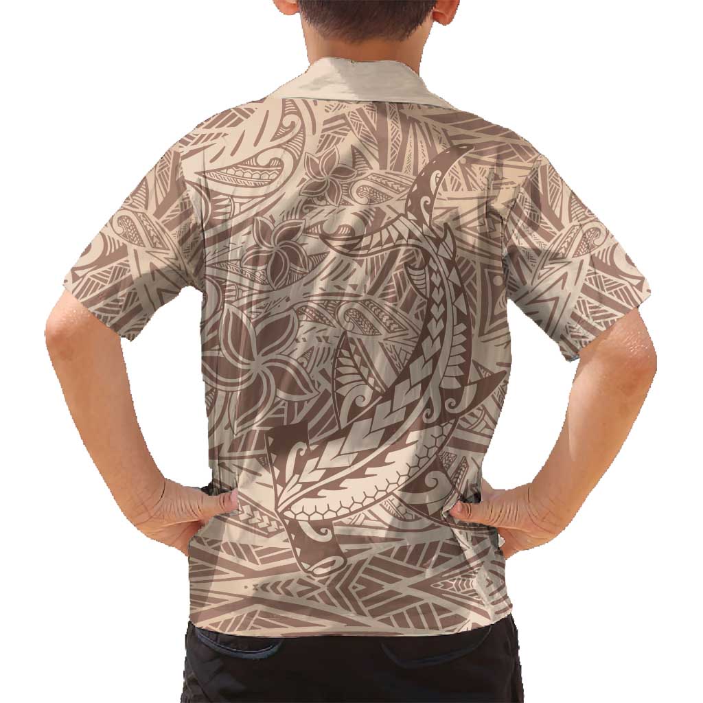 Pastel Brown Polynesia Family Matching Summer Maxi Dress and Hawaiian Shirt Hawaiian Tribal Hammerhead Shark Tattoo LT14 - Polynesian Pride