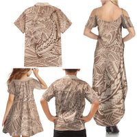 Pastel Brown Polynesia Family Matching Summer Maxi Dress and Hawaiian Shirt Hawaiian Tribal Hammerhead Shark Tattoo LT14 - Polynesian Pride