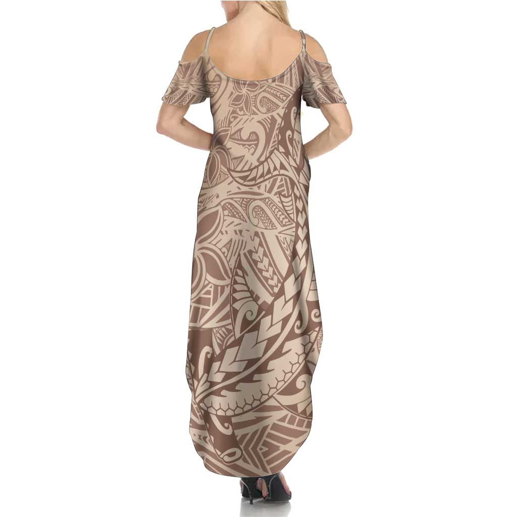 Pastel Brown Polynesia Family Matching Summer Maxi Dress and Hawaiian Shirt Hawaiian Tribal Hammerhead Shark Tattoo LT14 - Polynesian Pride