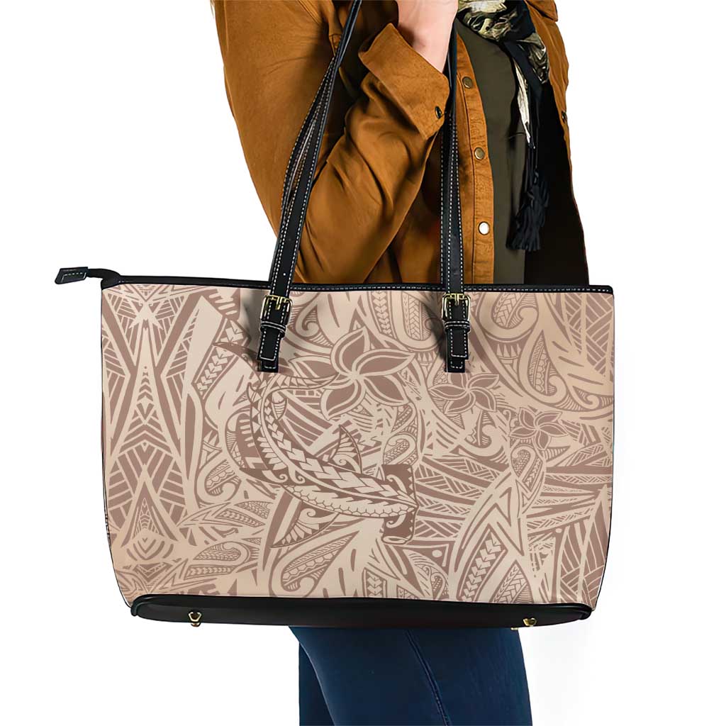 Pink Gradient Polynesia Leather Tote Bag Hawaiian Tribal Hammerhead Shark Tattoo
