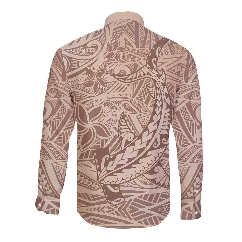 Pink Gradient Polynesia Long Sleeve Button Shirt Hawaiian Tribal Hammerhead Shark Tattoo