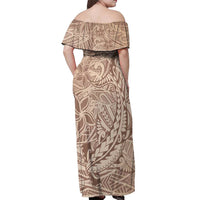 Pink Gradient Polynesia Off Shoulder Maxi Dress Hawaiian Tribal Hammerhead Shark Tattoo