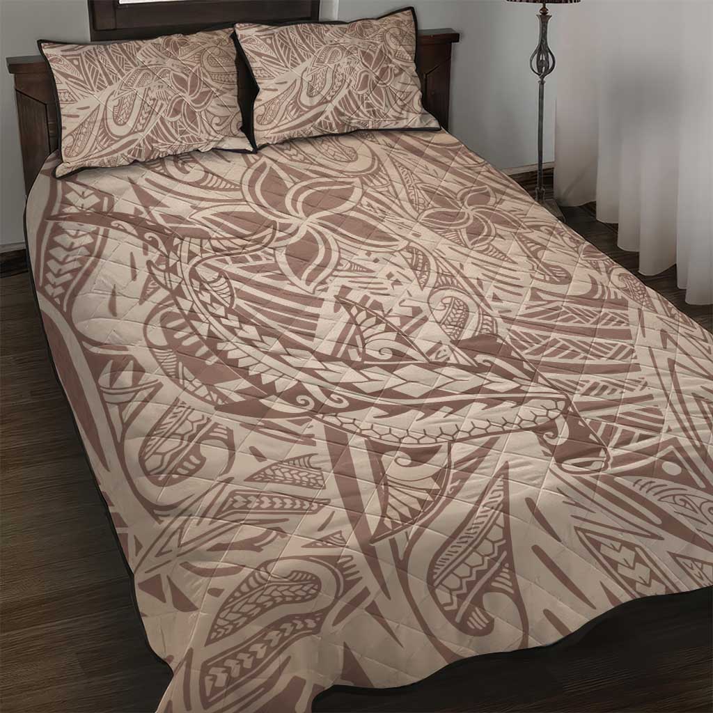 Pink Gradient Polynesia Quilt Bed Set Hawaiian Tribal Hammerhead Shark Tattoo