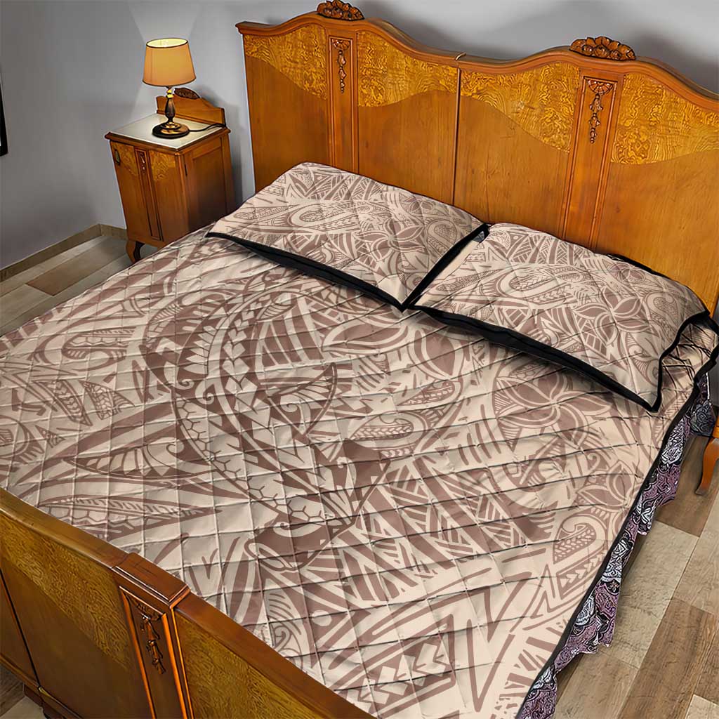 Pink Gradient Polynesia Quilt Bed Set Hawaiian Tribal Hammerhead Shark Tattoo