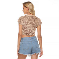 Pink Gradient Polynesia Raglan Cropped T Shirt Hawaiian Tribal Hammerhead Shark Tattoo