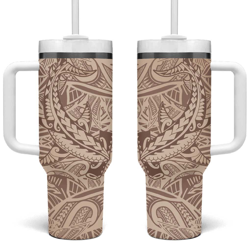 Pink Gradient Polynesia Tumbler With Handle Hawaiian Tribal Hammerhead Shark Tattoo