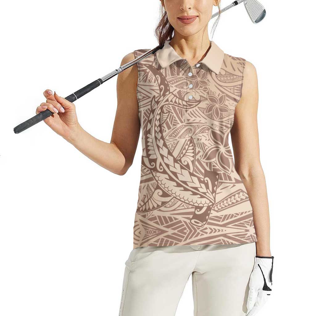 Pink Gradient Polynesia Women Sleeveless Polo Shirt Hawaiian Tribal Hammerhead Shark Tattoo