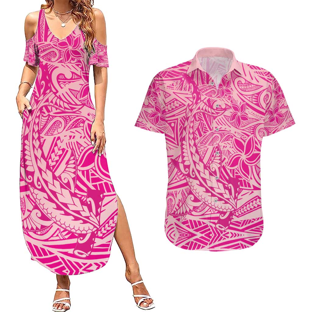 Beige Gradient Polynesia Couples Matching Summer Maxi Dress and Hawaiian Shirt Hawaiian Tribal Hammerhead Shark Tattoo