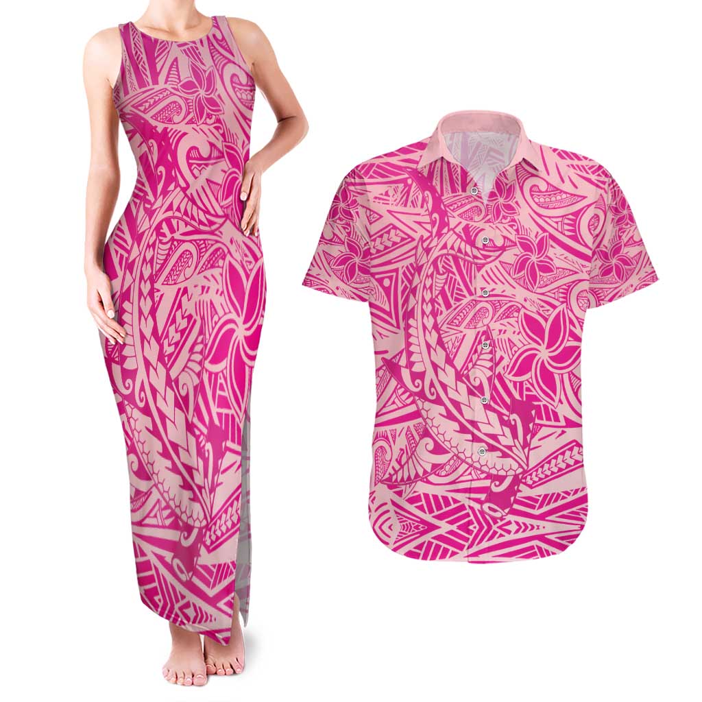 Beige Gradient Polynesia Couples Matching Tank Maxi Dress and Hawaiian Shirt Hawaiian Tribal Hammerhead Shark Tattoo