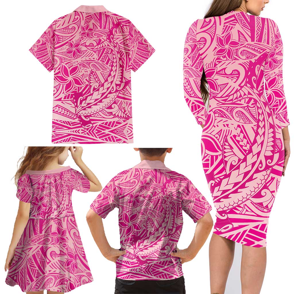 Beige Gradient Polynesia Family Matching Long Sleeve Bodycon Dress and Hawaiian Shirt Hawaiian Tribal Hammerhead Shark Tattoo LT14 - Polynesian Pride
