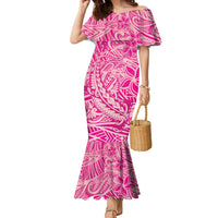 Beige Gradient Polynesia Family Matching Mermaid Dress and Hawaiian Shirt Hawaiian Tribal Hammerhead Shark Tattoo LT14 Mom's Dress Beige - Polynesian Pride
