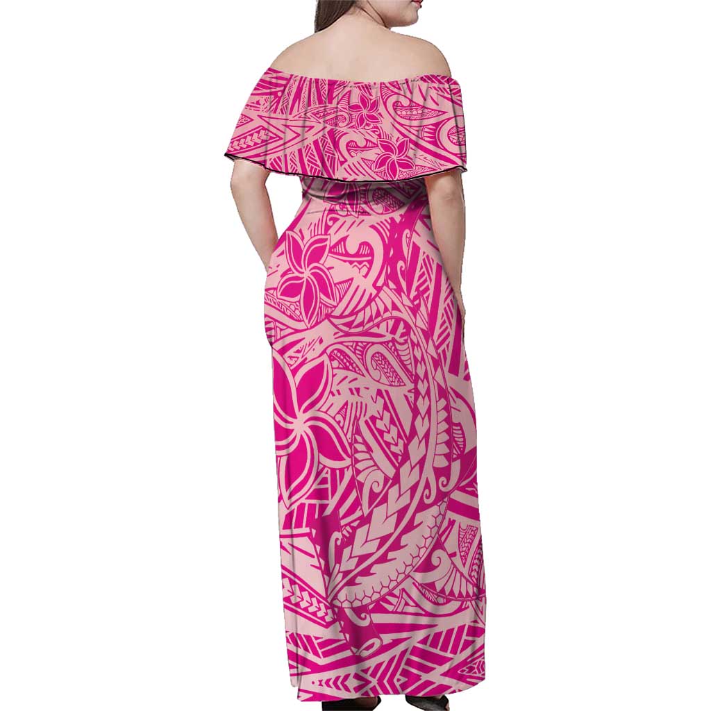 Beige Gradient Polynesia Family Matching Off Shoulder Maxi Dress and Hawaiian Shirt Hawaiian Tribal Hammerhead Shark Tattoo