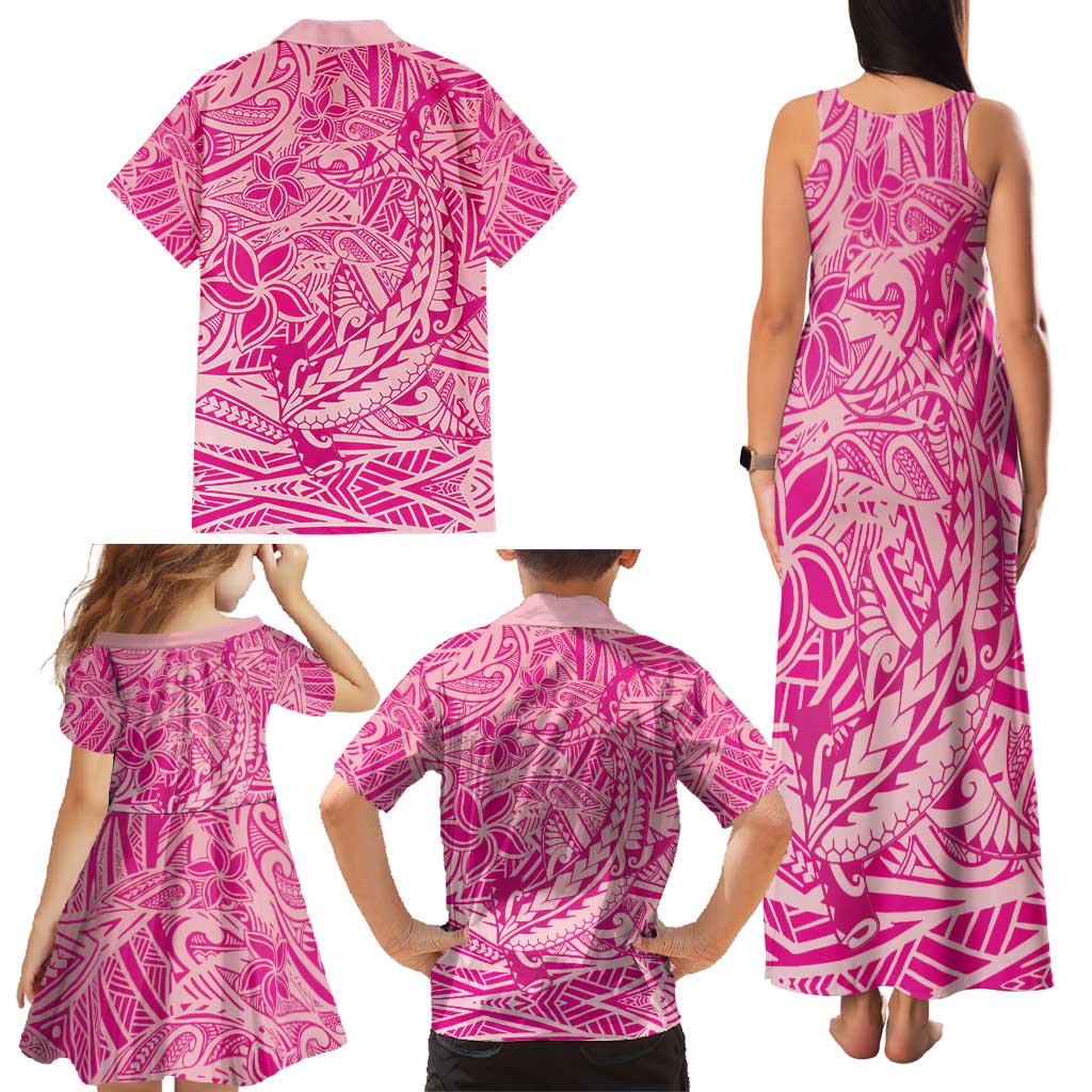 Beige Gradient Polynesia Family Matching Tank Maxi Dress and Hawaiian Shirt Hawaiian Tribal Hammerhead Shark Tattoo