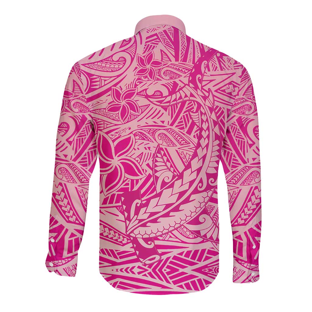 Beige Gradient Polynesia Long Sleeve Button Shirt Hawaiian Tribal Hammerhead Shark Tattoo