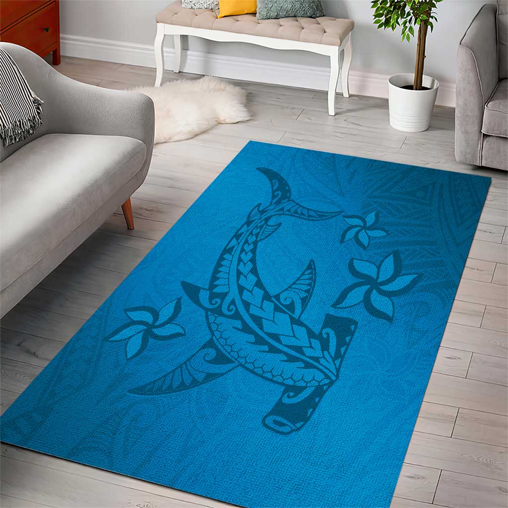 Blue Gradient Polynesia Area Rug Hawaiian Tribal Hammerhead Shark Tattoo