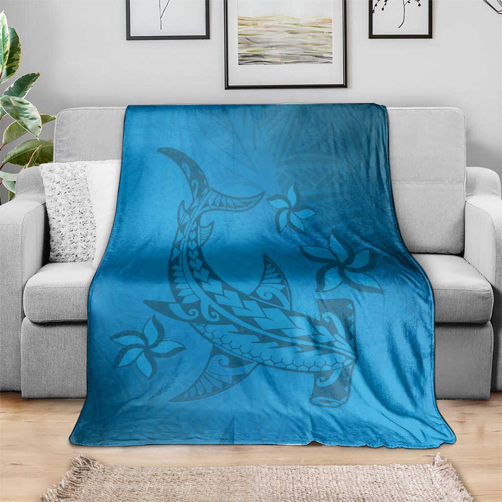 Blue Gradient Polynesia Blanket Hawaiian Tribal Hammerhead Shark Tattoo