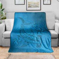 Blue Gradient Polynesia Blanket Hawaiian Tribal Hammerhead Shark Tattoo