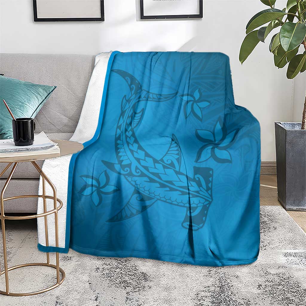 Blue Gradient Polynesia Blanket Hawaiian Tribal Hammerhead Shark Tattoo